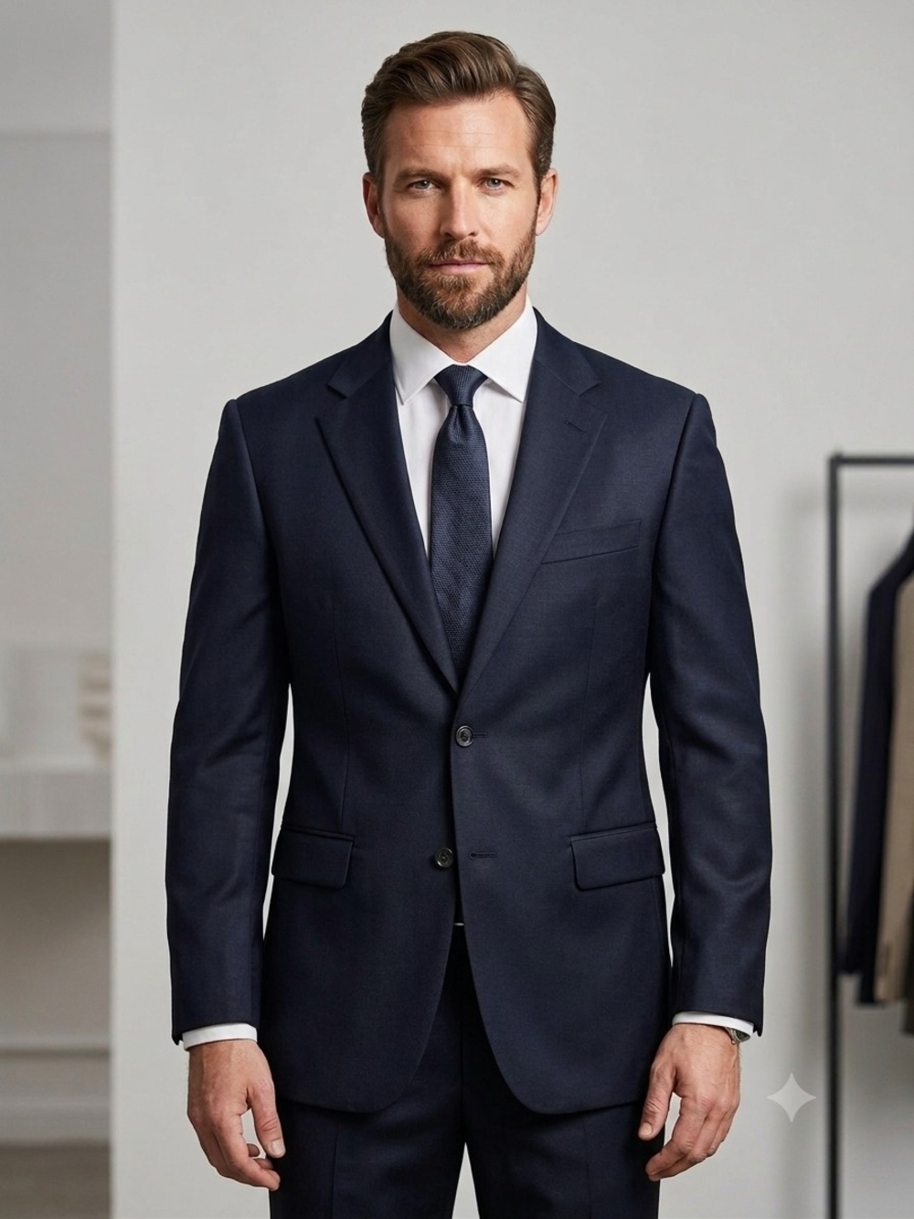 Men's Tailored Navy Two-Button Suit Jacket       Ptp 22"